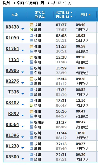 杭州至阜阳高铁（杭州到阜阳的高铁）