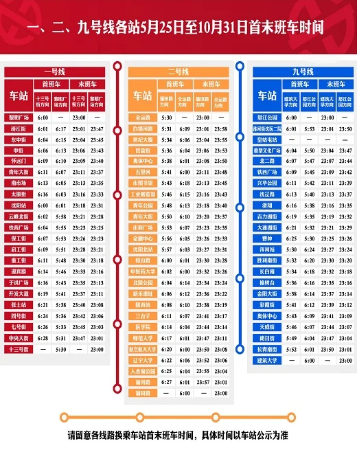 沈阳地铁运行时间(沈阳地铁9号线最新时间表)1