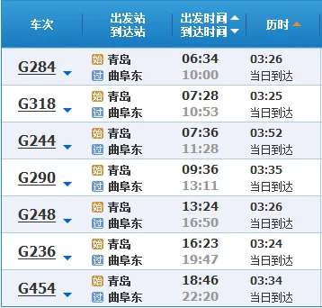 曲阜到青岛高铁时间（青岛曲阜东高铁时刻表）4