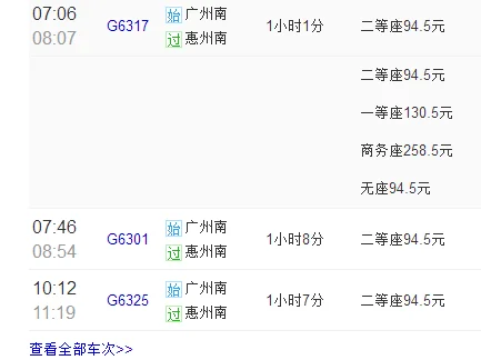 广州南站有到惠州的高铁吗（广州到惠州的高铁）