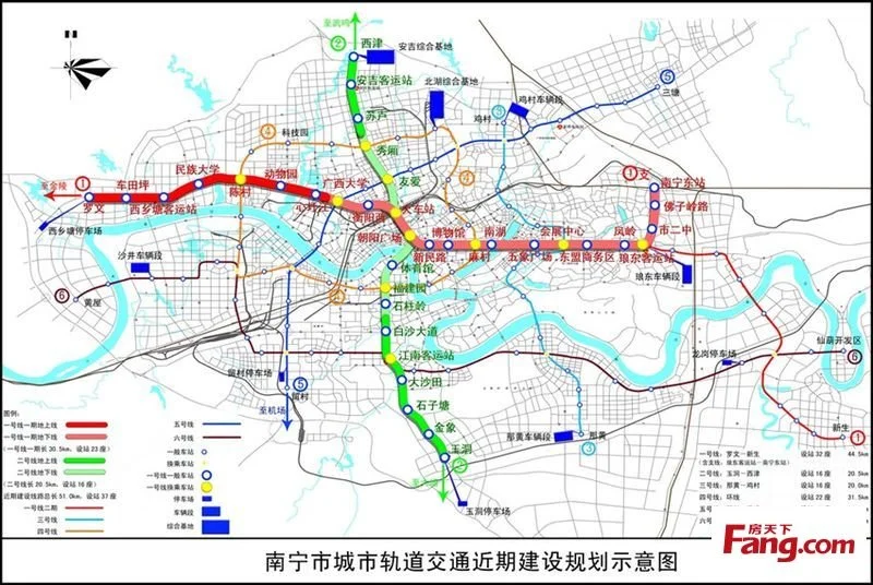 南宁地铁5号线大部分车站已完成施工与2号线最近距离不到2米！（南宁轨道交通5号中标单位）2