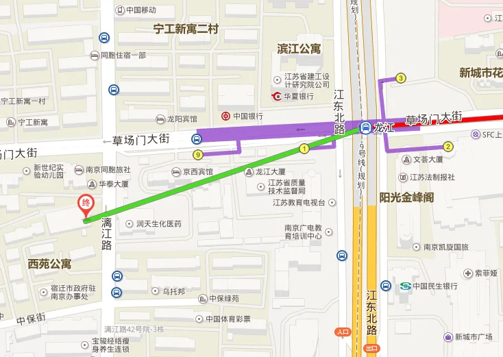 从南京南站乘地铁几号线离江苏省人民接待中心近（仙林湖地铁站到南京商厦）2