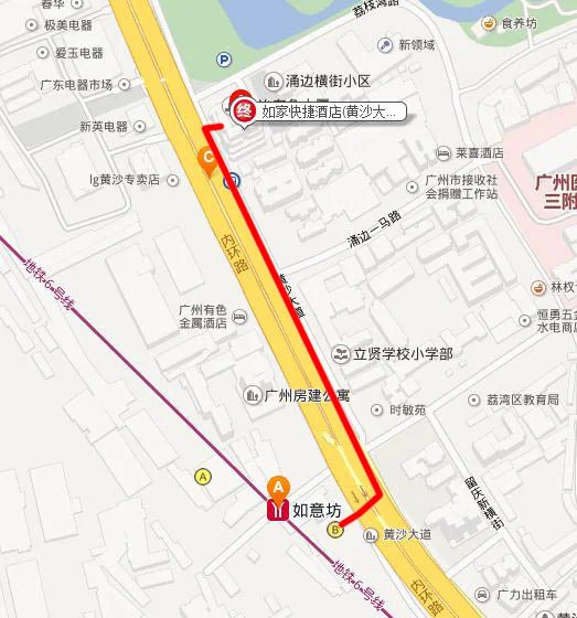 广州黄沙大道在哪里坐哪个地铁呢哪个出口那里有个如家酒店怎么走急急急（黄沙大道服务厅靠近哪个地铁站）2