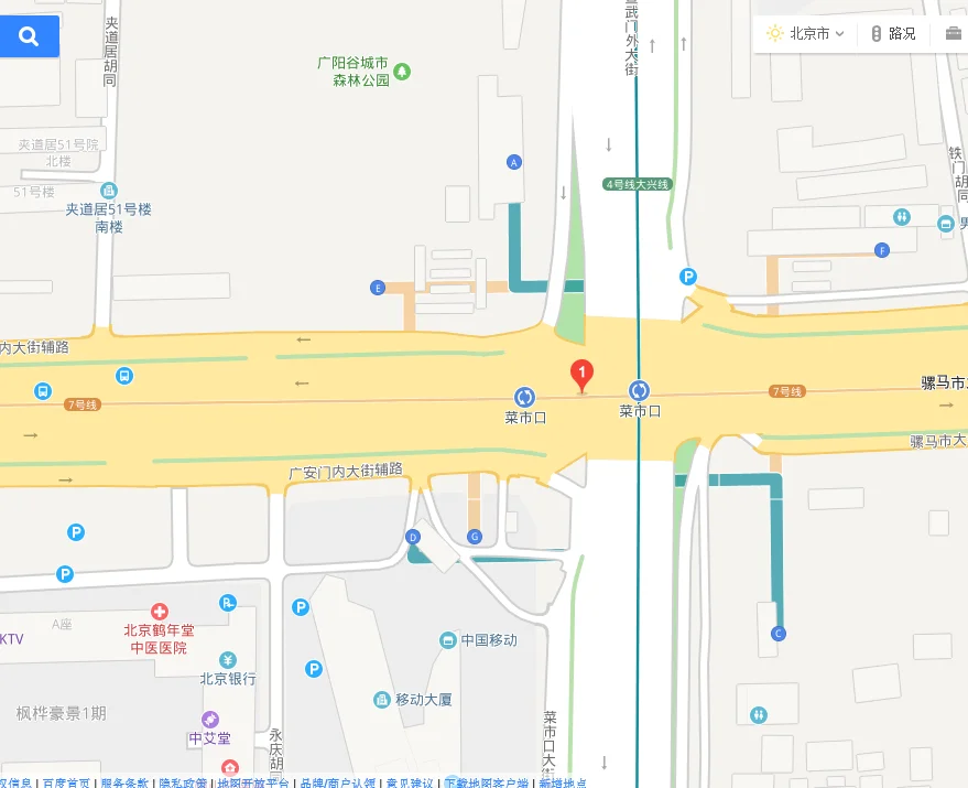 北京地铁4号线菜市口站转7号线路是站内换乘（北京地铁7号线菜市口站）