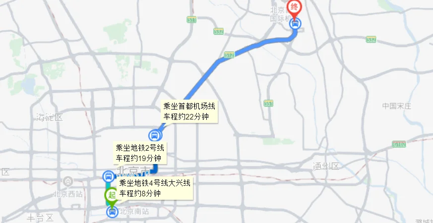 北京南站到首都国际机场（北京南坐地铁到飞机场）1