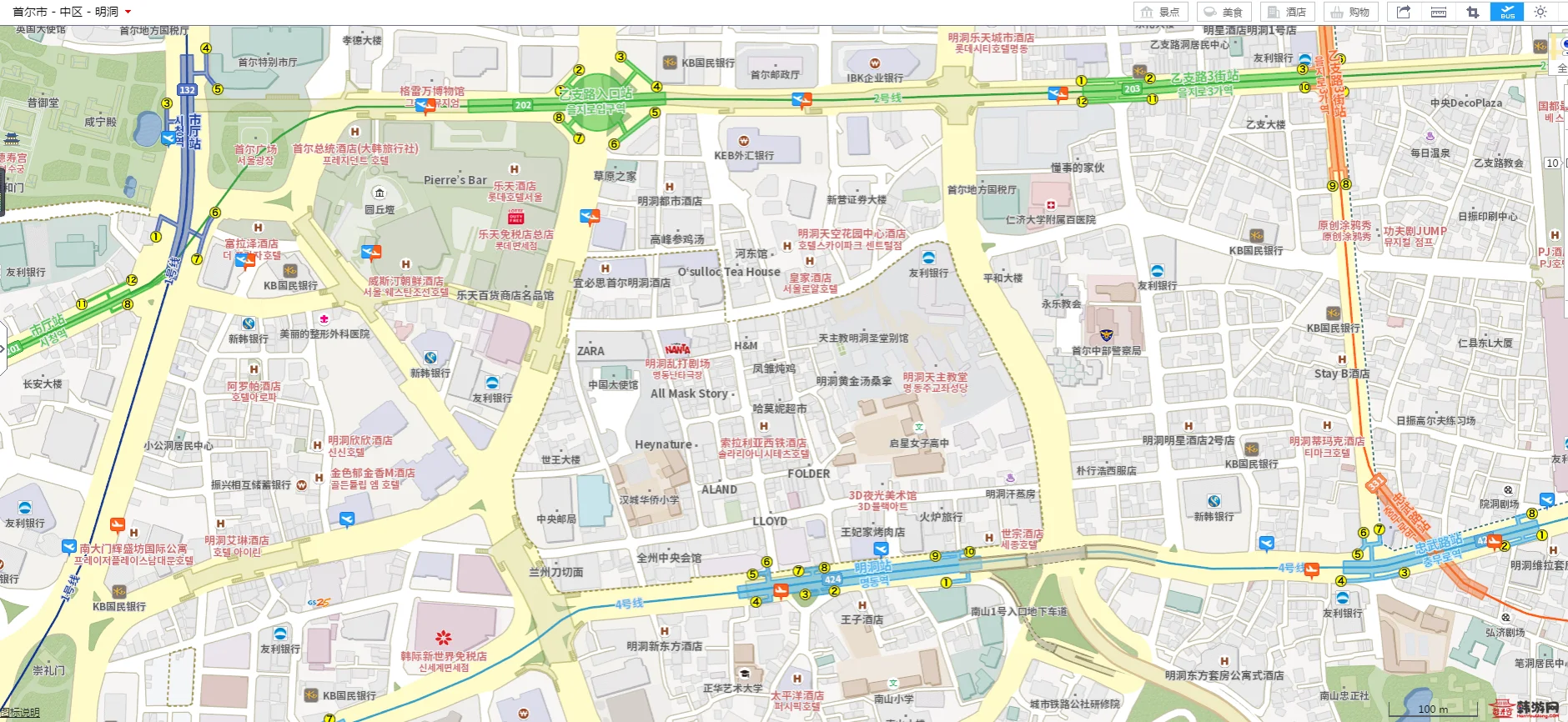 韩国首尔地铁站总共有多少啊~~（韩国明洞最近的地铁站）2