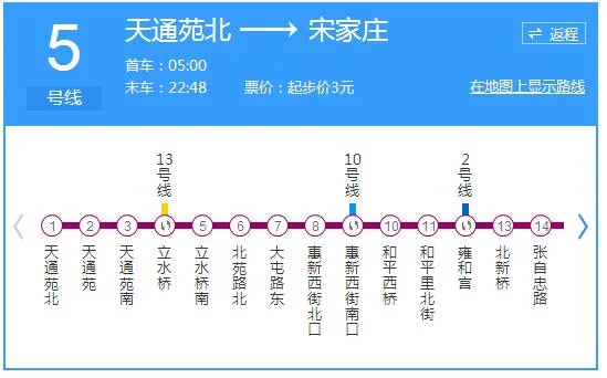 天通苑北站地铁五号线首班车是什么时间（天通苑地铁站几号线）1