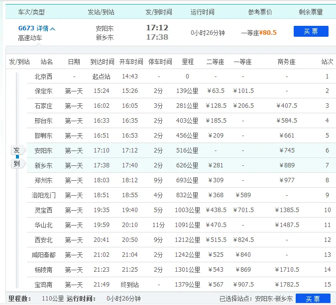 高铁时间表（g673高铁）