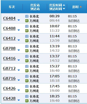 重庆至万州高铁时刻表（长寿到万州高铁时刻表）4