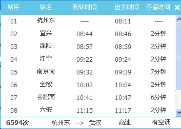 杭州到武汉594高铁途经站(g594高铁时刻表)2