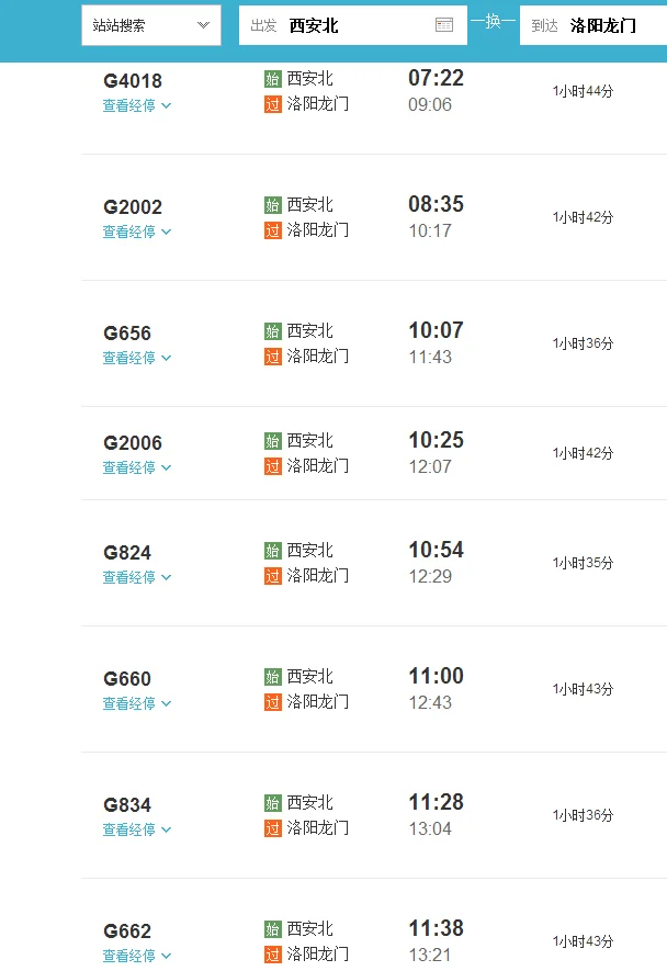 从西安坐高铁到洛阳要经过几个站(西安北到洛阳龙门高铁时刻表)4