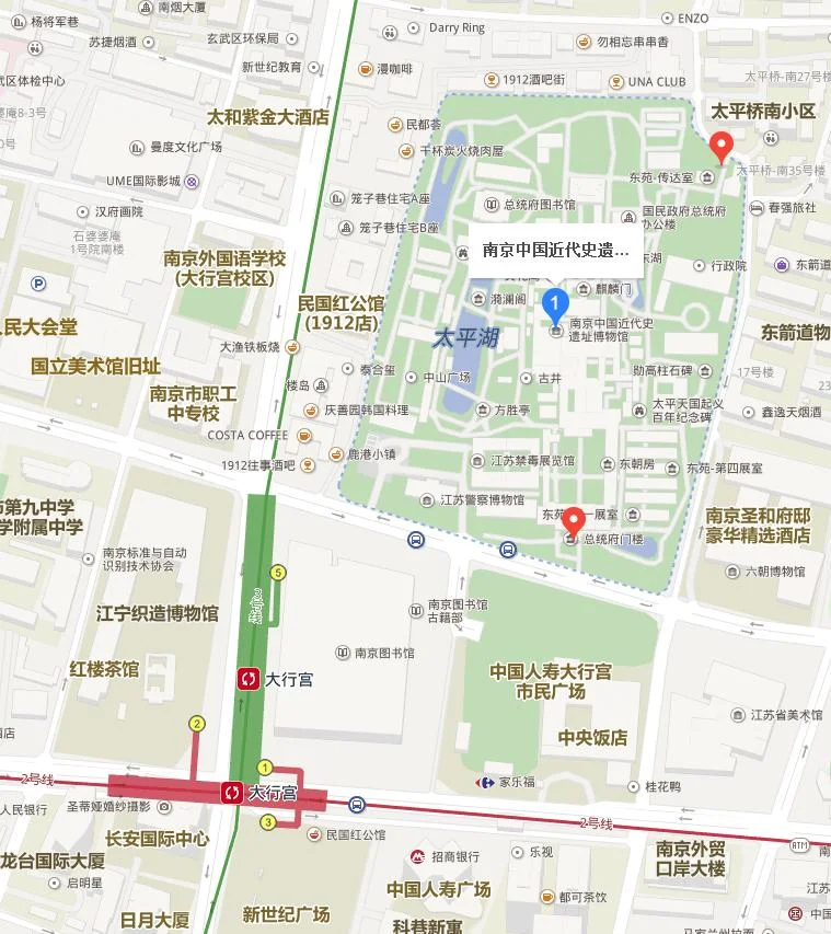 坐地铁三号线到大行宫站下然后从哪个出口到南京总统府（南京总统府地铁地图）