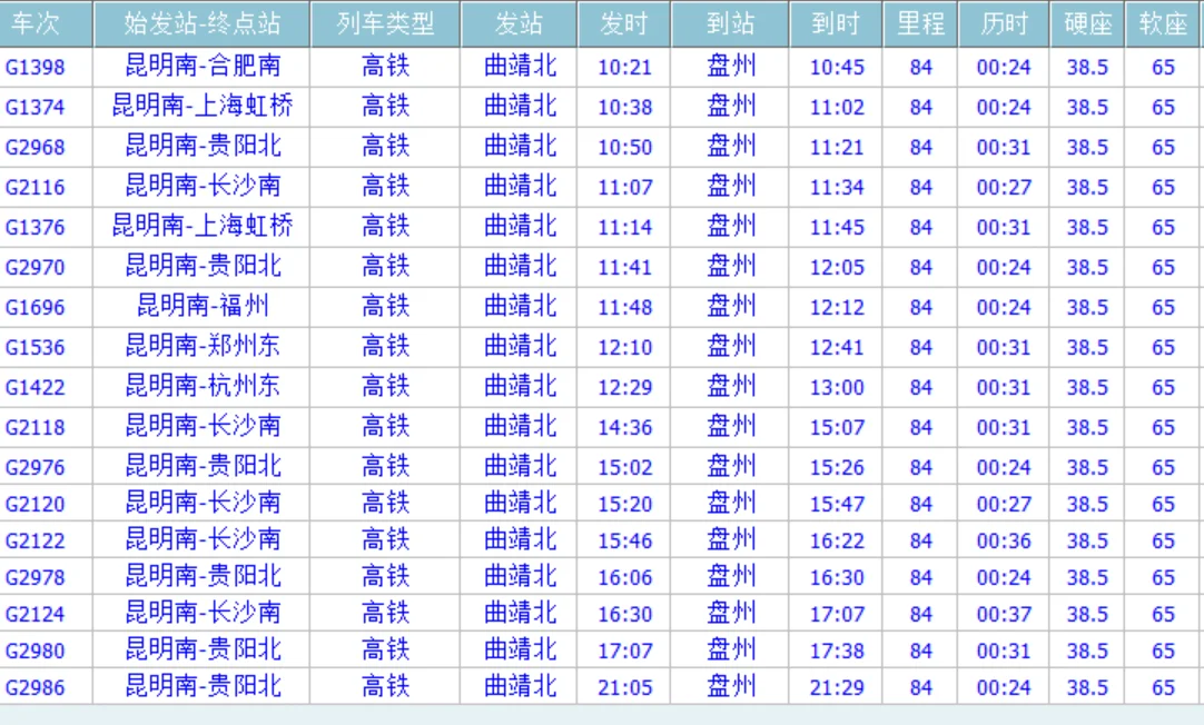 g1378高铁途经站点（曲靖至盘州高铁时刻表）