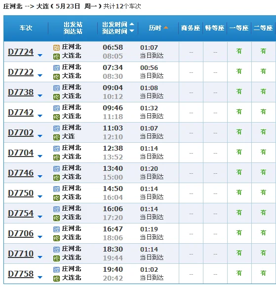庄河到大连高铁时刻表（庄河到营口高铁时刻表）3