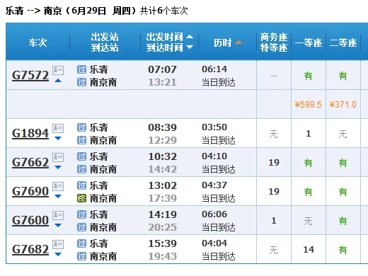 乐清高铁到南京南站票价是多少（乐清到南京的高铁）4