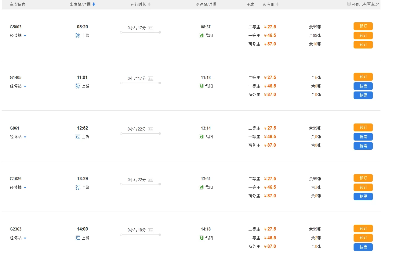 高铁G38时刻表（弋阳到上饶高铁时刻表）