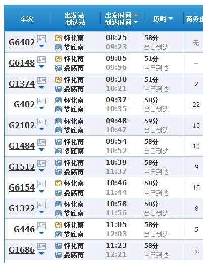 娄底南站到怀化高铁站时刻表（娄底到怀化高铁）2