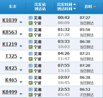芜湖到姚北高铁时刻表（芜湖到余姚北高铁）