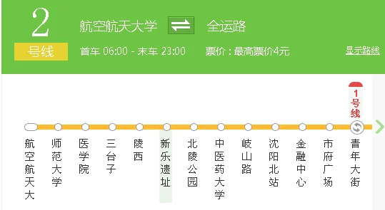 沈阳地铁2号线时间表（沈阳2号地铁时间）