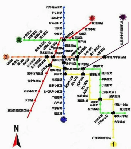 昆明地铁1号线2号线都经过哪些站（昆明地铁路线高清图）5
