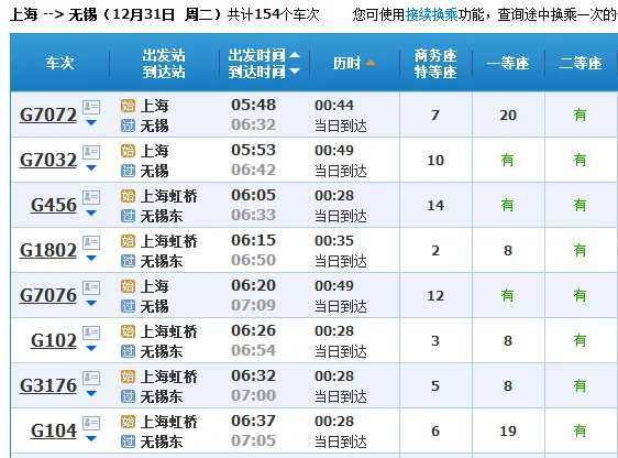 上海到无锡高铁有几班车(上海一无锡高铁时刻表)2