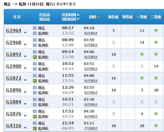 商丘到杭州高铁什么时候通车（商丘至杭州高铁时刻表）3