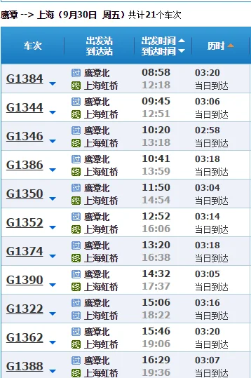 上海虹桥到鹰潭市高铁每天有几班次（鹰潭到上海高铁）3