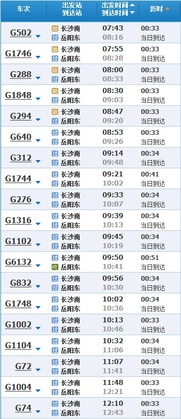 长沙至岳阳高铁时刻表（合肥至岳阳东高铁）2