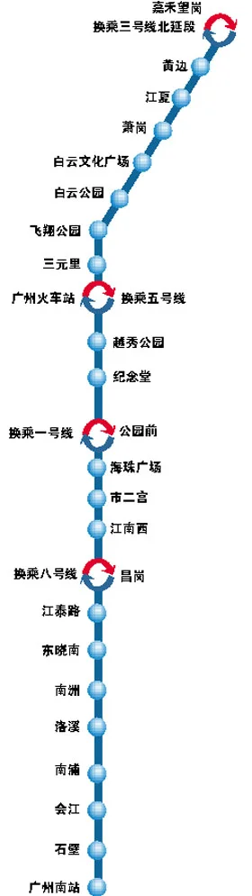 广州地铁2号线及3号线路线图(广州南地铁站路线图)1