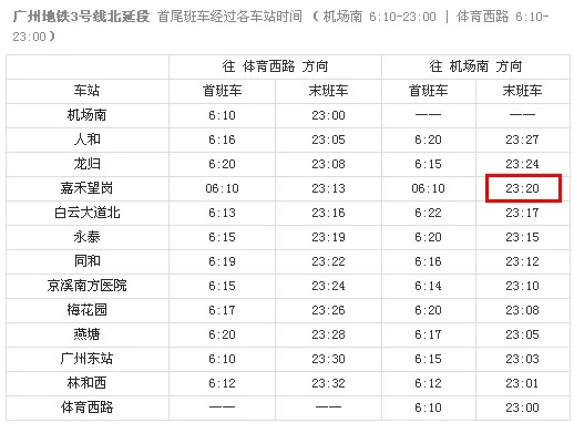 广州地铁时间白云机场地铁站末班车是几点(嘉禾望岗到机场南地铁最晚是几点发车)3