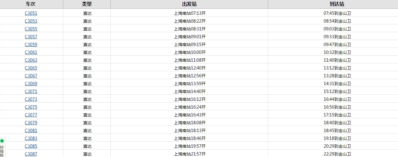 金山铁路时刻表（金山铁路时刻）