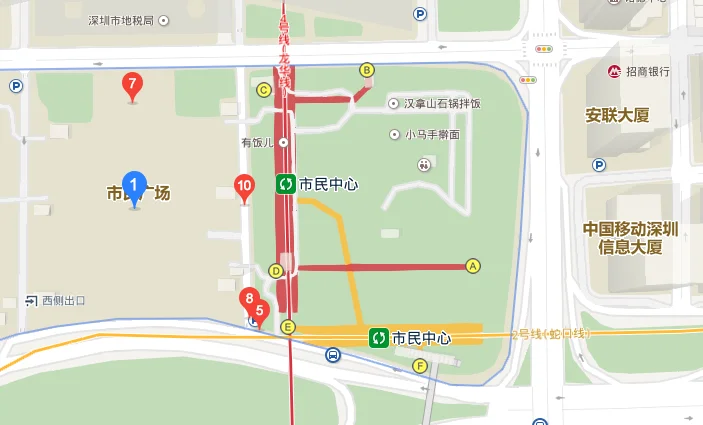 深圳市民中心地铁E出口在哪里（市民广场地铁口）