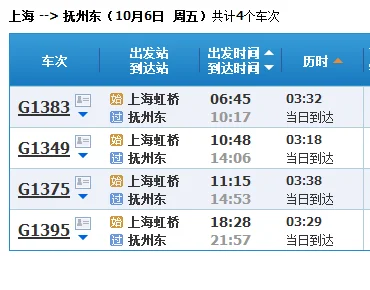 抚州东到上海高铁有哪几个站（虹桥到抚州东高铁）2