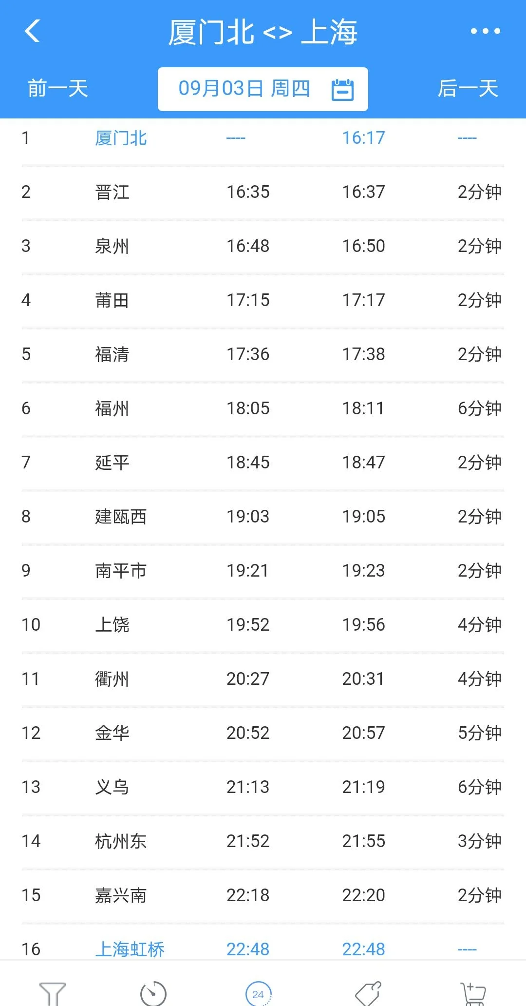 上海到重庆的高铁时刻表(高铁1658)2