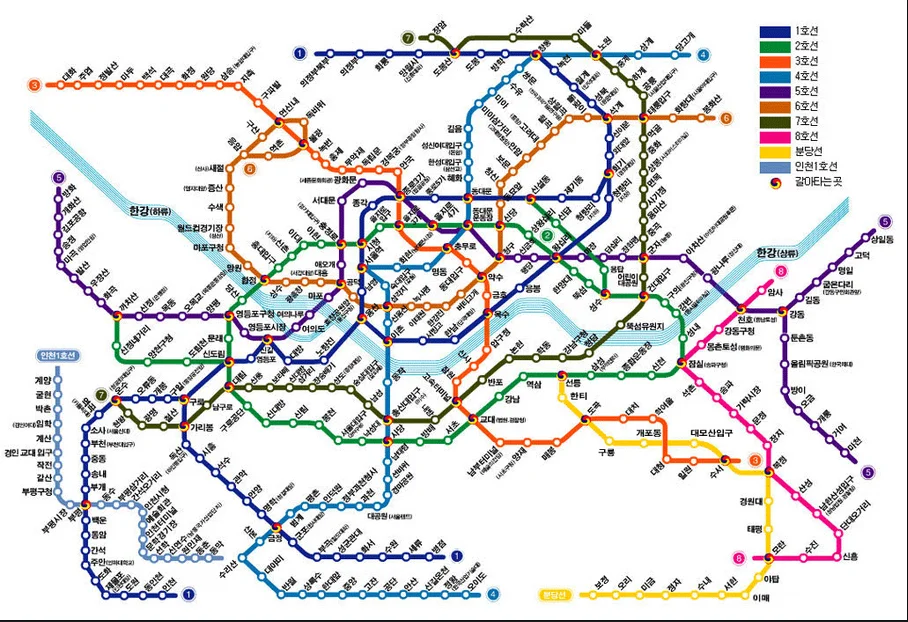 求韩国 首尔地铁线路图 中韩对照 最好是高清的 谢谢谢(韩国地铁站图)5