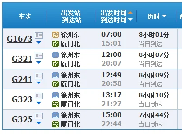 从厦门座高铁到徐州的要几个小时（徐州到厦门高铁多少钱）