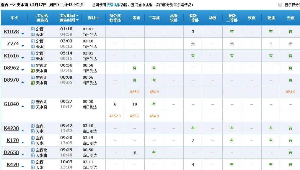 定西至天水南站高铁票价（天水南站高铁）2