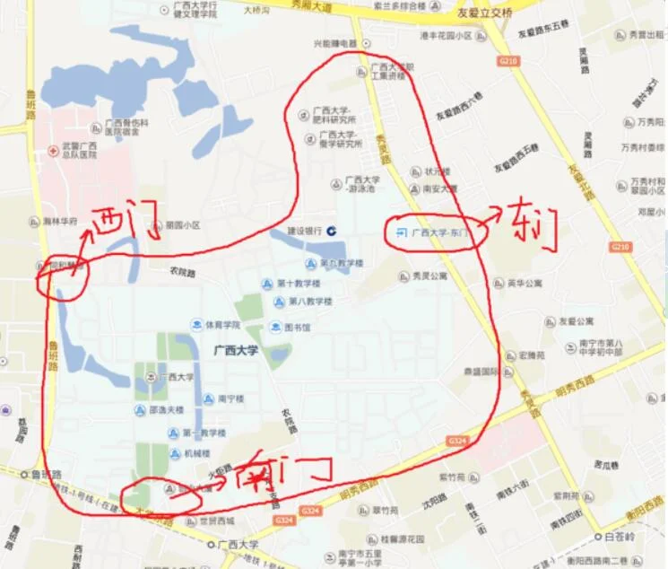 南宁地铁一号线广西大学站具体在哪个路口上7(广西大学东门地铁出口)3