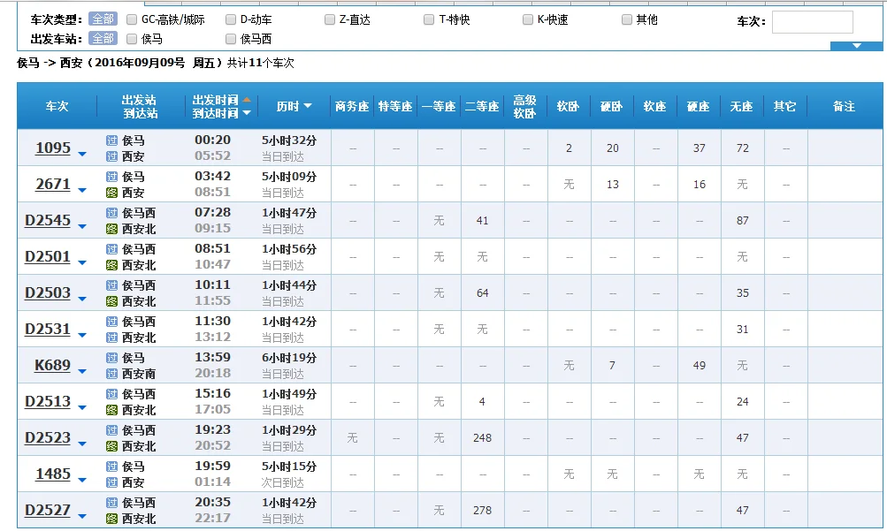 候马到西安坐高铁需多长时间车票多少钱（候马到西安高铁时刻表）2