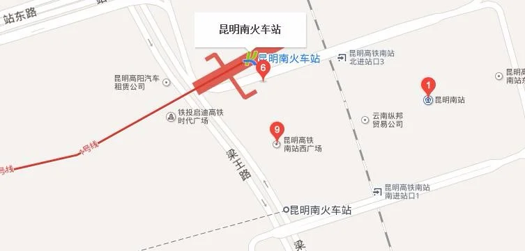 昆明南站1号线到东风广场吗（昆明南站昆明1号线地铁线路图）4