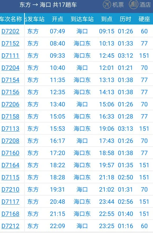 海南高铁的海南快铁时刻表(海口高铁时刻表)2