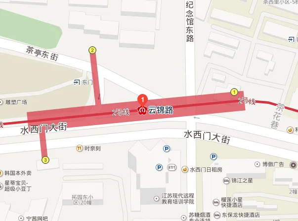 南京站地铁2号线到云锦路怎么走（云锦路附近地铁站）