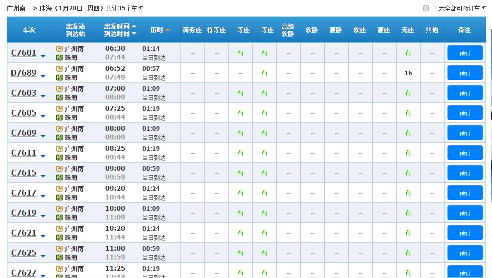 从广州去珠海的高铁（到珠海的高铁）