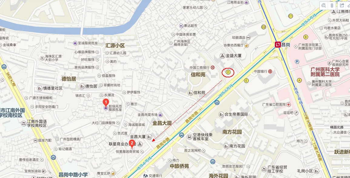 广州地铁昌岗站的A、B、C、D出口方位分别在哪里（昌岗路地铁出口）