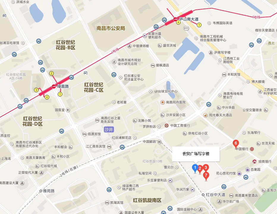 红谷滩世贸广场应在地铁一号线哪站下（有地铁到世贸广场）