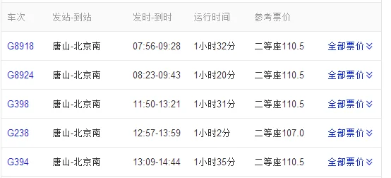 唐山到北京火车时刻表高铁多少钱（唐山至北京高铁）3