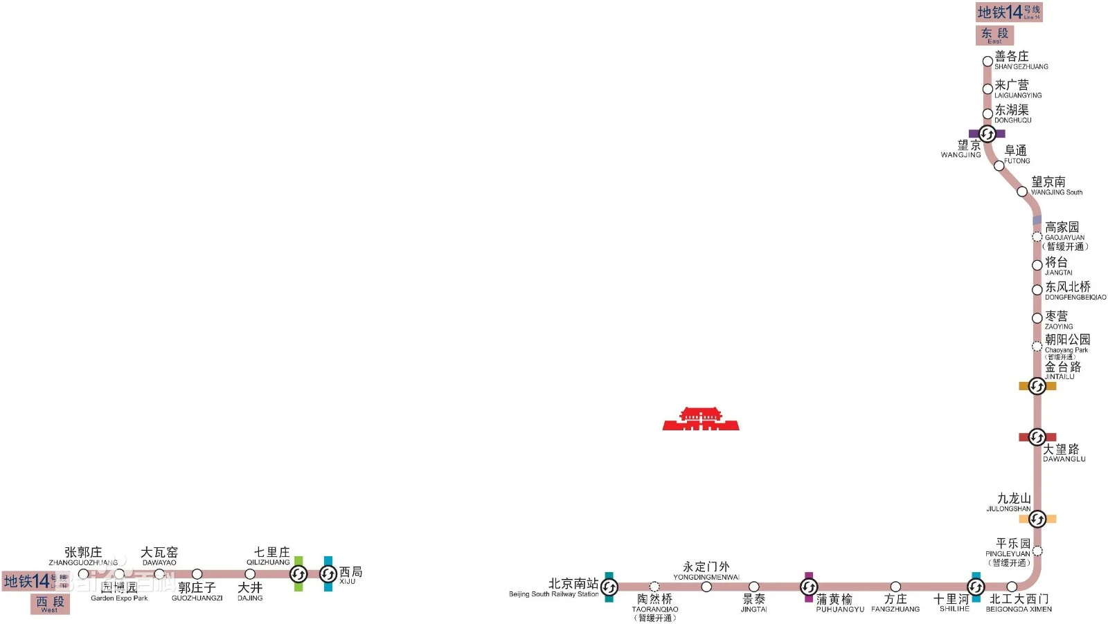 北京地铁十四号线运行路线（蒲黄榆14号线地铁出口平面图）2