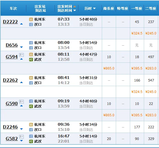 从“武汉”到“杭州东高铁”沿途停靠哪几个站（杭州东到武汉高铁）4