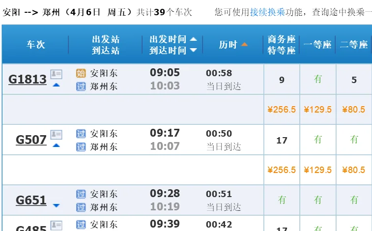 安阳到郑州高铁（安阳至郑州高铁时刻表）