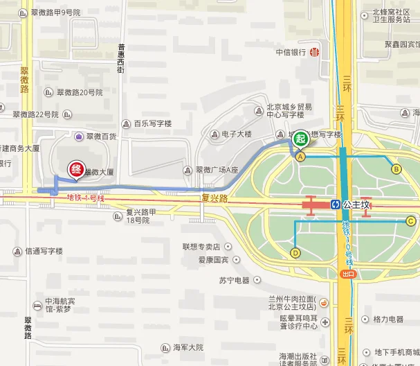 北京地铁1号线所有站点名称及线路图（公主坟地铁站1号线出口）2